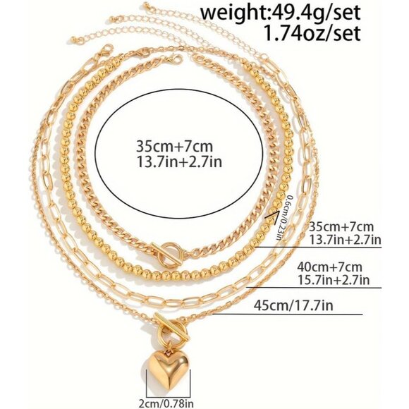 Gold-Plated Layered Heart Choker Necklace with Puffy Pendant - 35cm to 45cm - Picture 6 of 9
